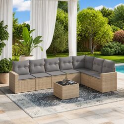 Outdoor Sectional Sofa Set 8 Piece Garden Furniture with Storage Cushions Beige