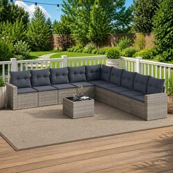 Outdoor Garden Sectional Sofa Set 10 Piece Modular Patio Seating Grey Poly