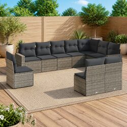 10 Piece Outdoor Sectional Sofa Set Grey Garden Furniture Storage Cushions
