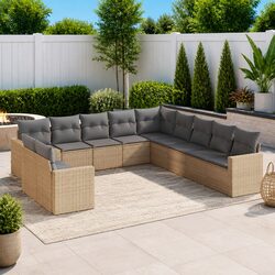 Outdoor Sectional Sofa Set 11 Piece Garden Furniture Beige Poly Rattan with