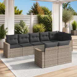 8 Piece Garden Sofa Set Grey Poly Rattan Outdoor Sectional Patio Seating