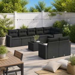 Practical 9-Piece Black Rattan Sofa for Any Outdoor Setting