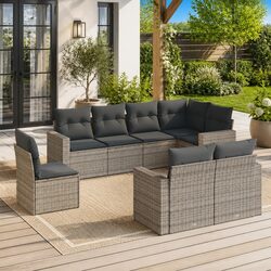 8 Piece Grey Outdoor Sectional Sofa Set with Storage Cushions Patio Garden