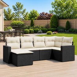 Versatile 6-Piece Black Rattan Outdoor Sofa for Any Space