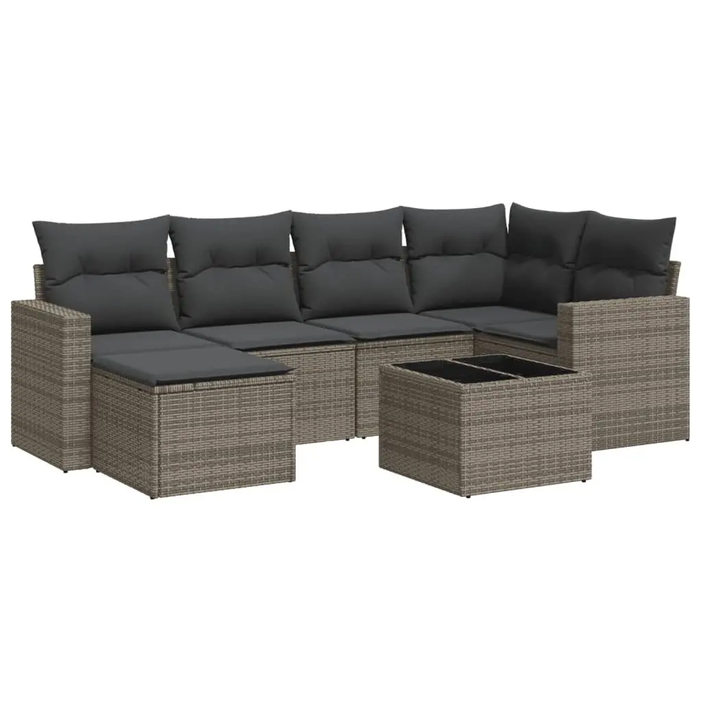 Outdoor Sectional Sofa Set PE Rattan 7 Piece Grey