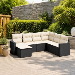 Outdoor Sectional Sofa Set 7 Piece Black Garden Furniture with Storage Cushions