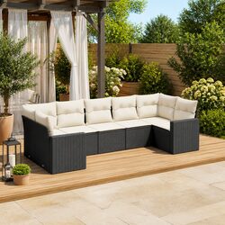 7 Piece Black Rattan Garden Sofa for Patio Comfort
