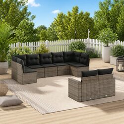 9 Piece Outdoor Garden Sectional Sofa Set with Storage Grey Poly Rattan