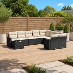 10 Piece Outdoor Garden Sectional Sofa Set with Storage Black Poly Rattan Patio