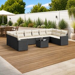 11-Piece Black Rattan Sofa Set for Patios