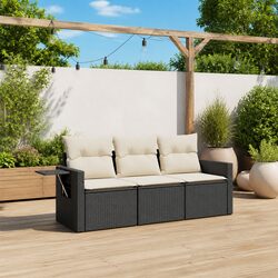 Garden Sofa Set 3 Piece Outdoor Furniture Black Poly Rattan with Storage