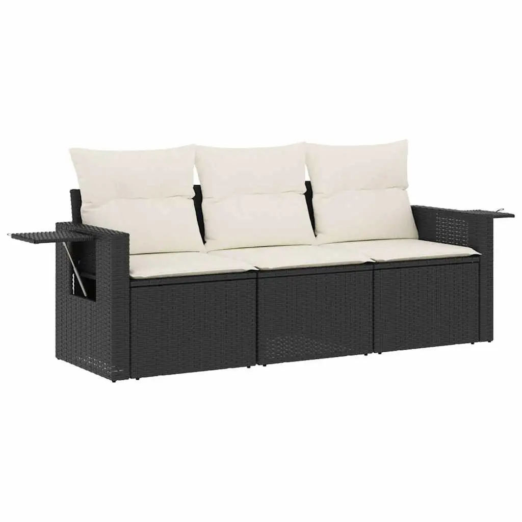 Garden Sofa Set 3 Piece Poly Rattan Outdoor Furniture Black with Storage