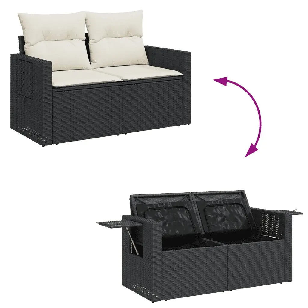 Garden Sofa Set 3 Piece Poly Rattan Outdoor Furniture Black with Storage