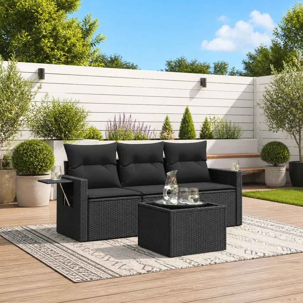 Garden Sofa Set PE Rattan 4 Piece Outdoor Furniture Sectional Black