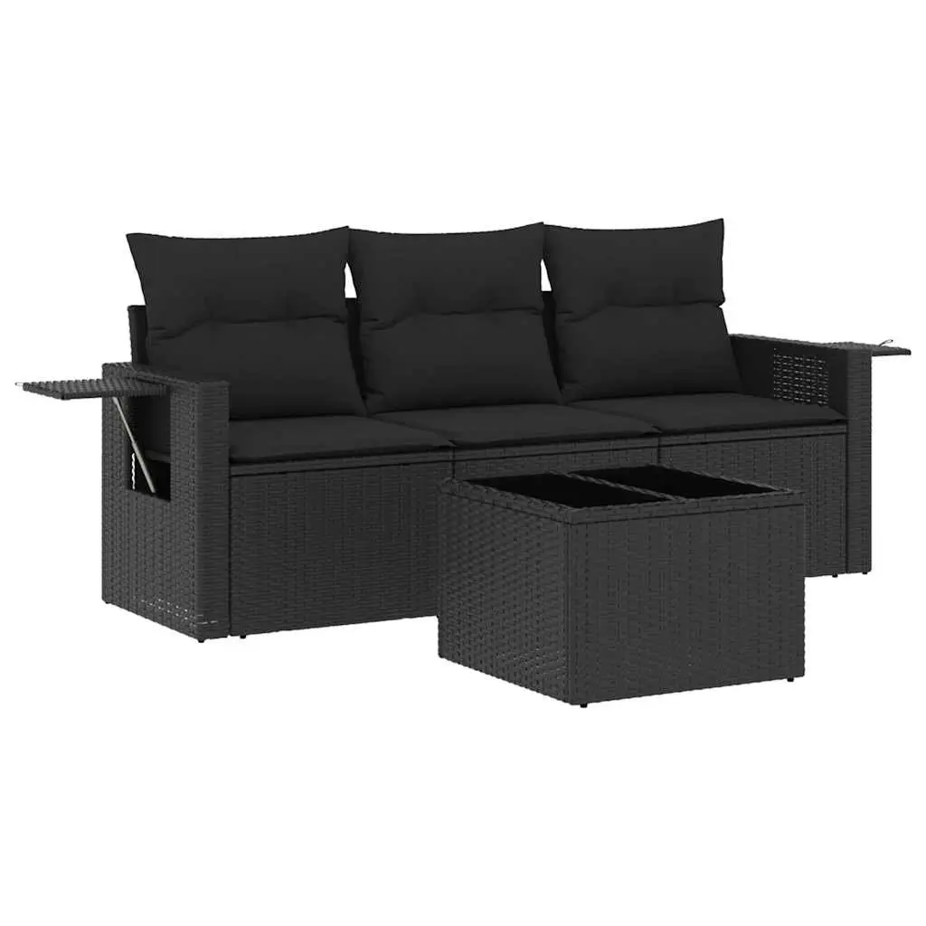 Garden Sofa Set PE Rattan 4 Piece Outdoor Furniture Sectional Black