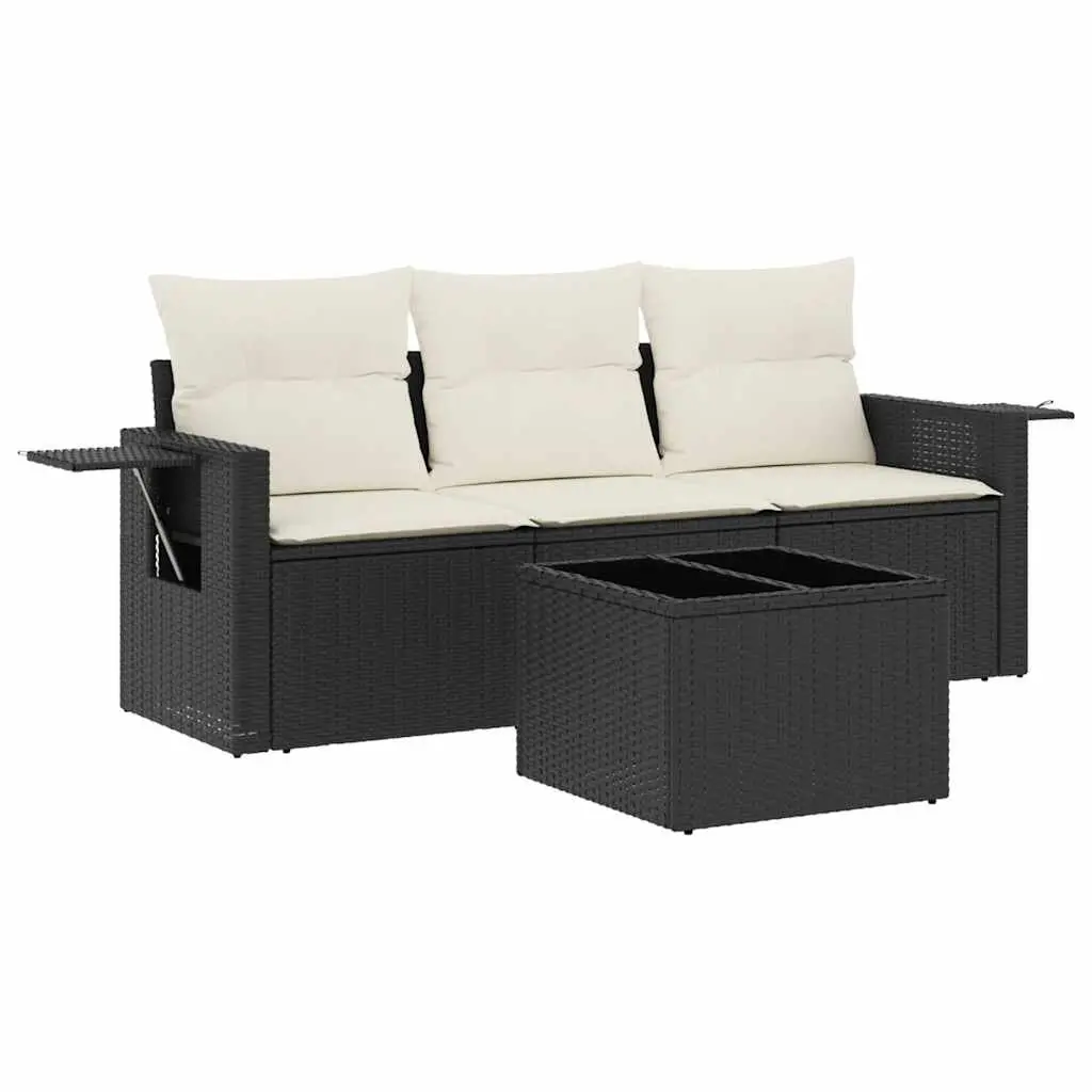Garden Sofa Set 4 Piece Modular PE Rattan Outdoor Furniture Black with Cushions