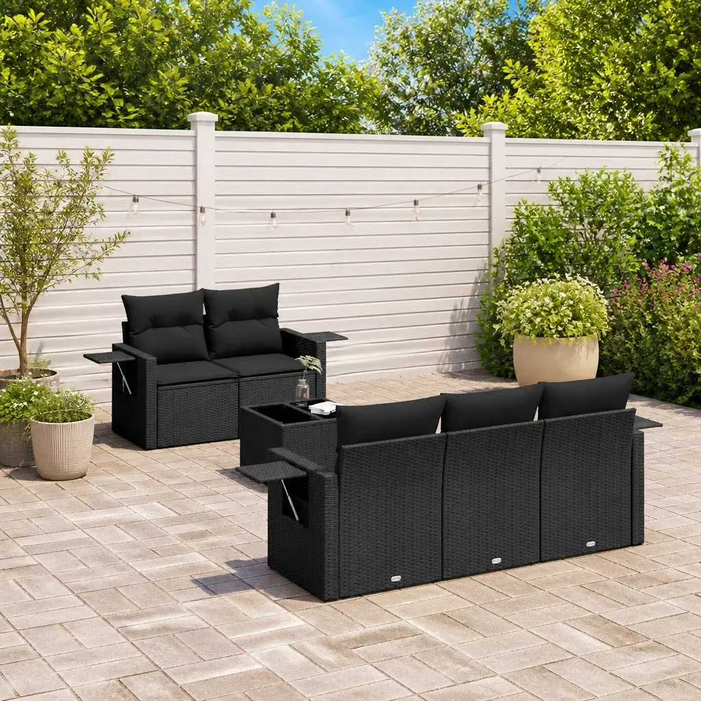 Garden Sofa Set 6 Piece Outdoor Furniture Black Poly Rattan Modular Patio