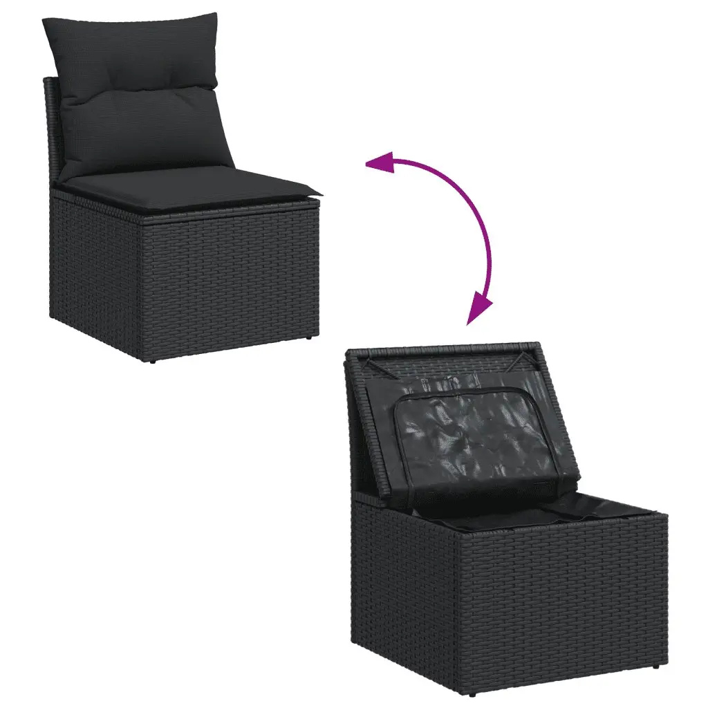 Garden Sofa Set 6 Piece Outdoor Furniture Black Poly Rattan Modular Patio