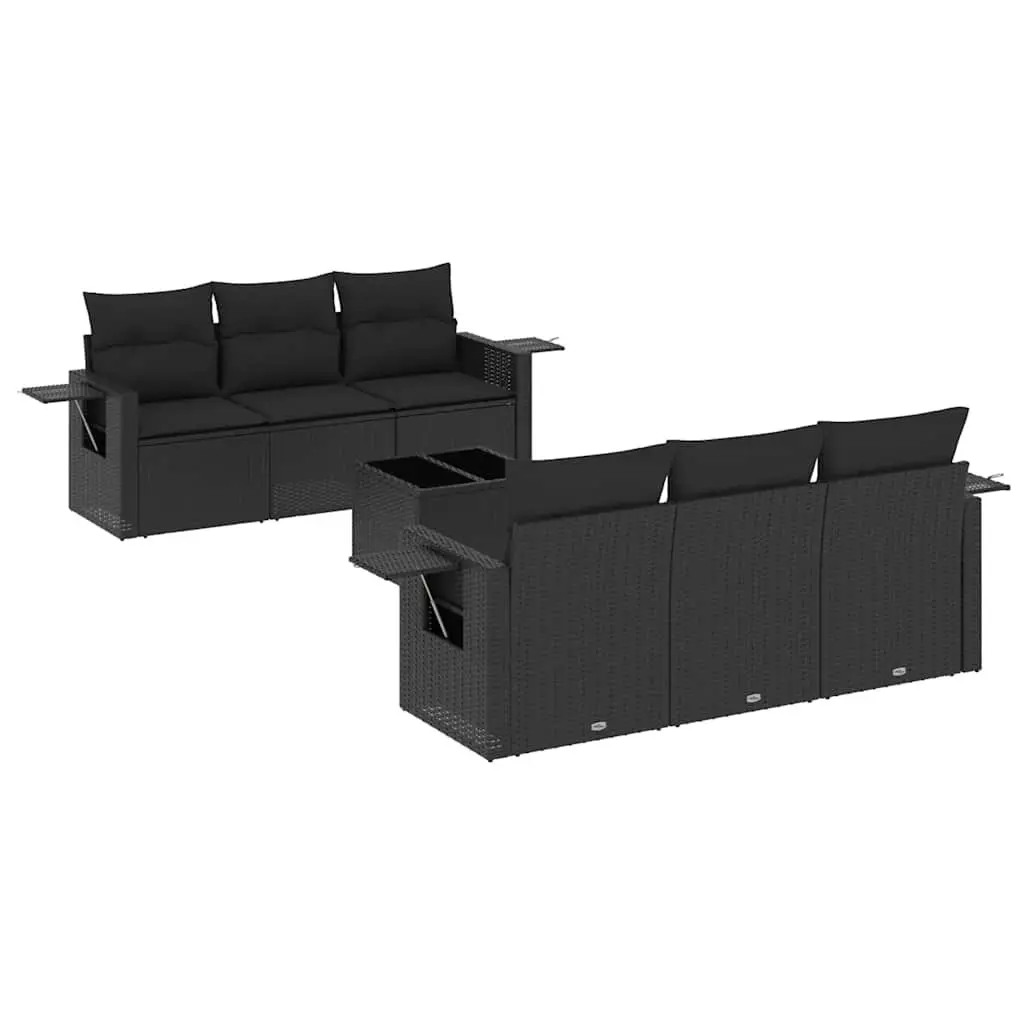 7 Piece Garden Sofa Set PE Rattan Outdoor Furniture Black with Cushions