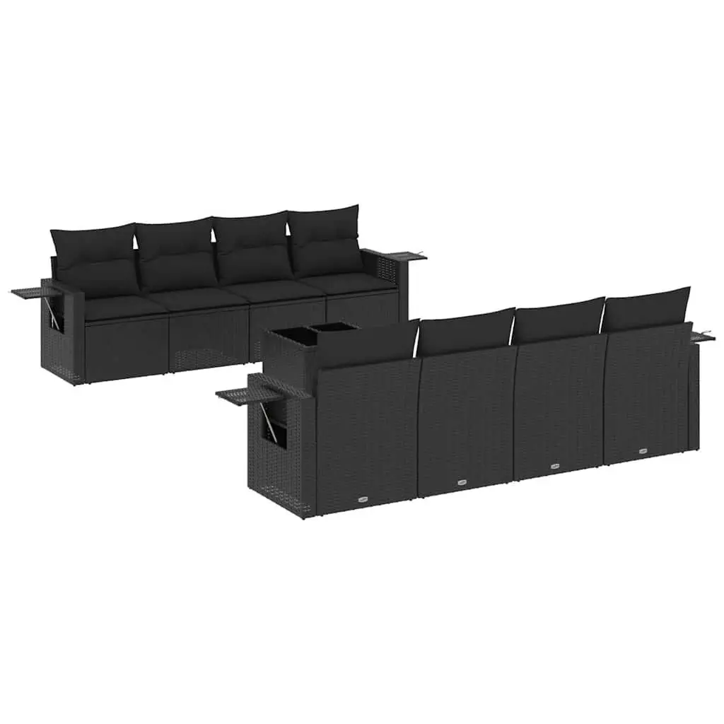 9 Piece Garden Sofa Set with Cushions Black Outdoor Furniture Patio Rattan