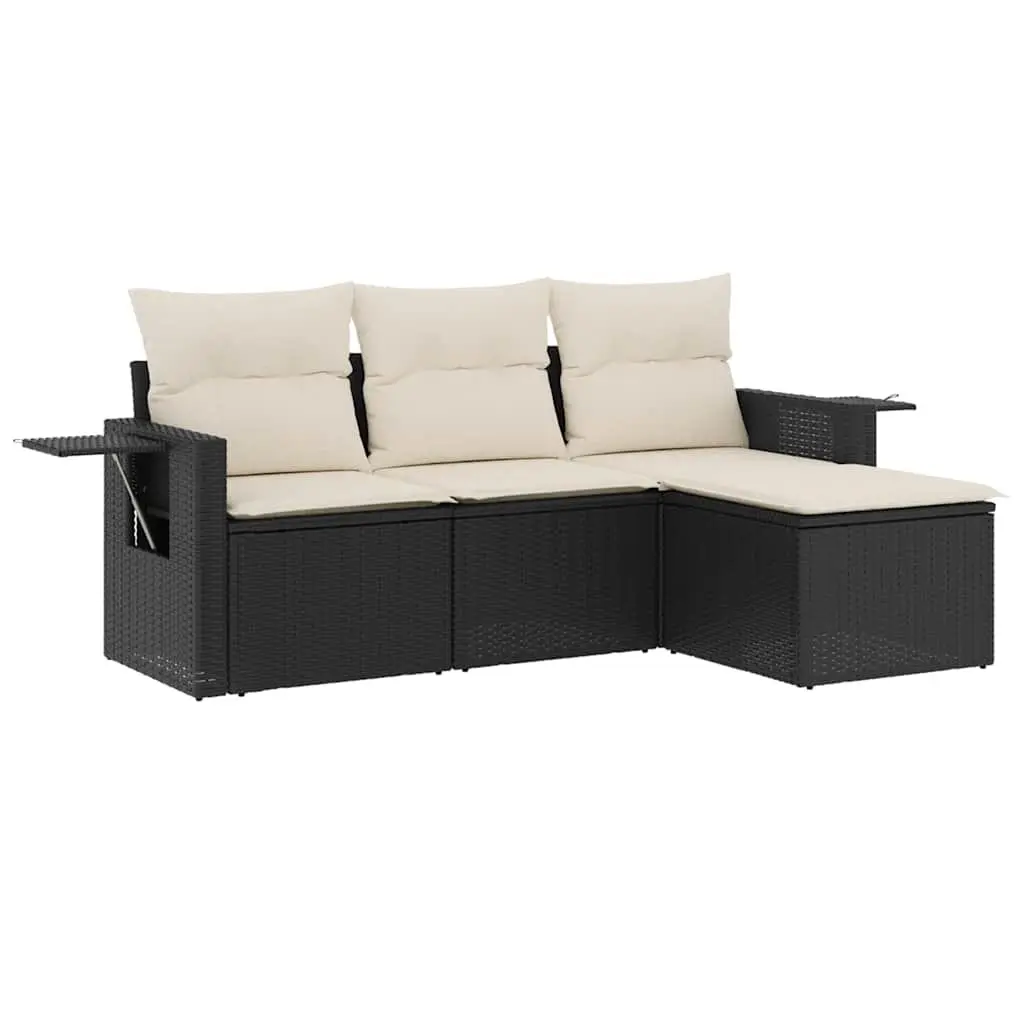 Garden Sofa Set 4 Piece Outdoor Furniture Patio Black Poly Rattan with Cushions