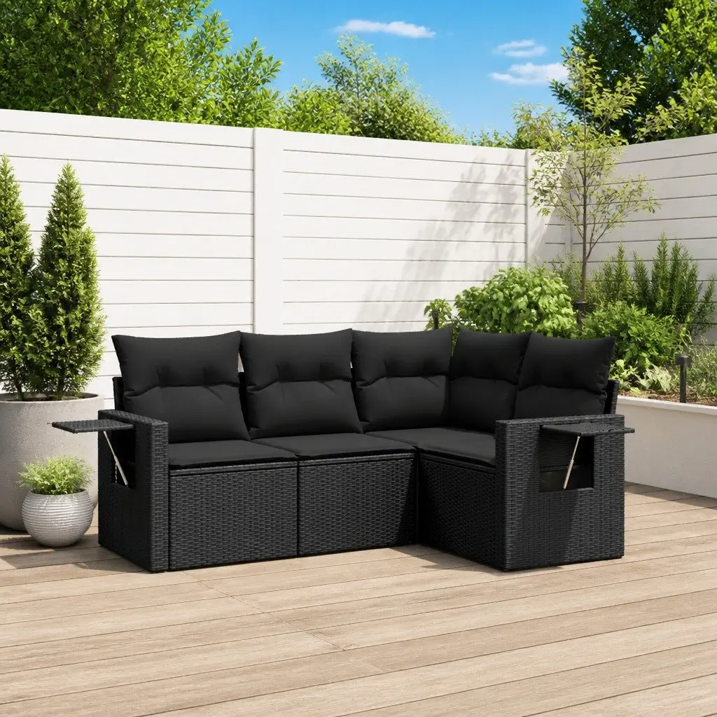 Garden Sofa Set Modular PE Rattan 4 Piece Outdoor Furniture Black