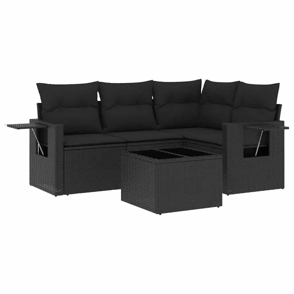 Garden Sofa Set PE Rattan 5 Piece Modular Outdoor Furniture Black