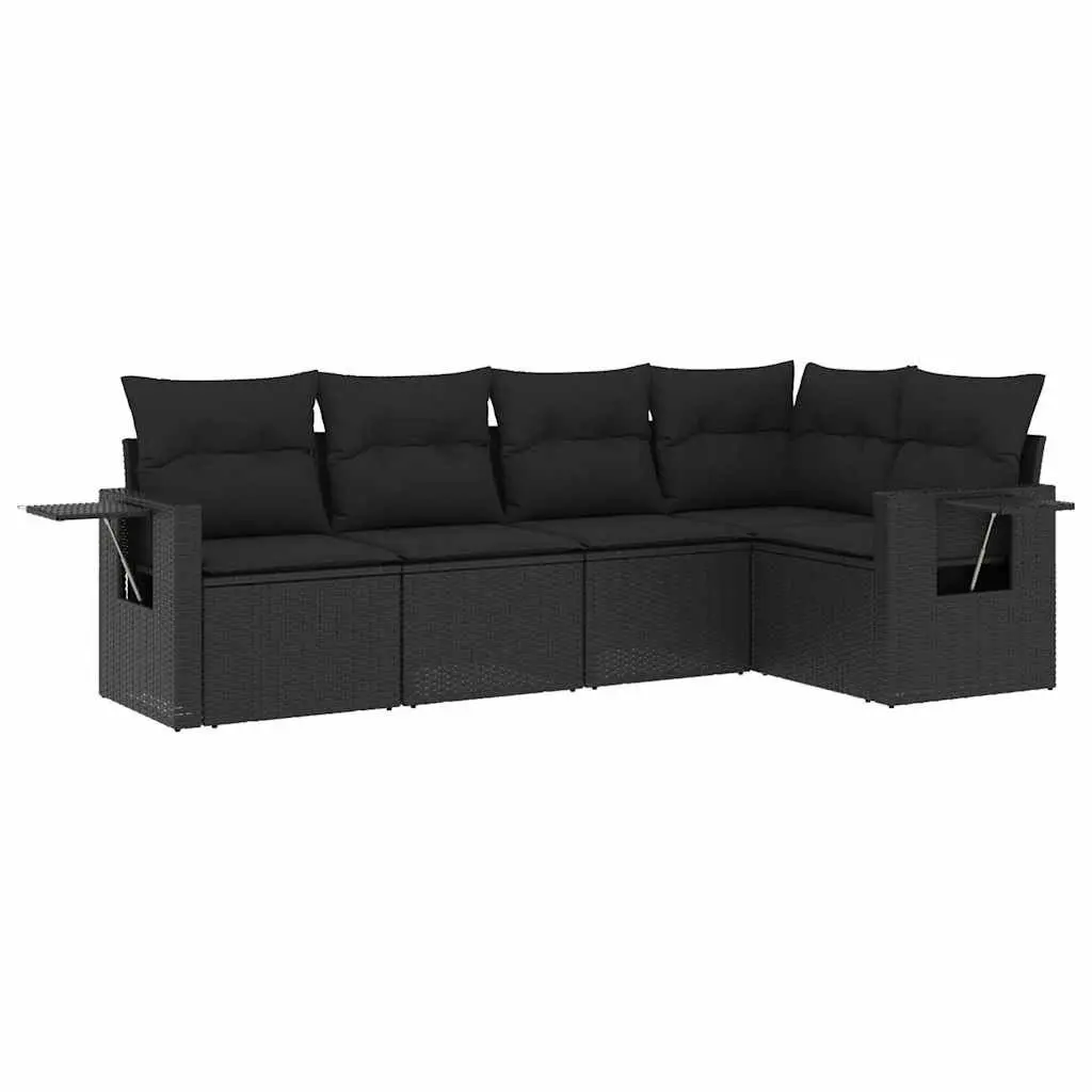 Garden Sofa Set Modular PE Rattan 5 Piece Black Outdoor Furniture