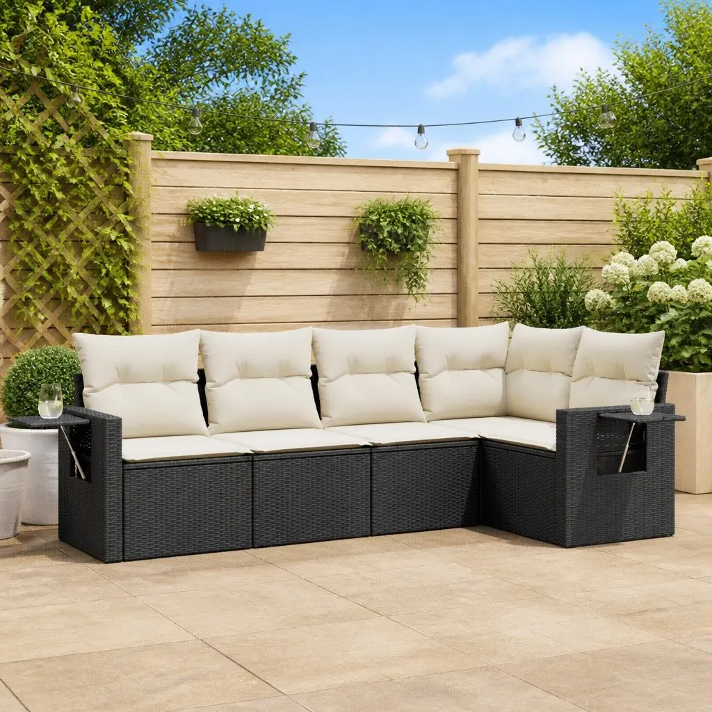Garden Sofa Set 5 Piece Outdoor Furniture Black Poly Rattan Modular Patio Lounge