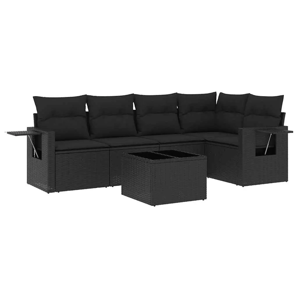 Garden Sofa Set Modular PE Rattan 6 Piece Outdoor Furniture Black with Storage