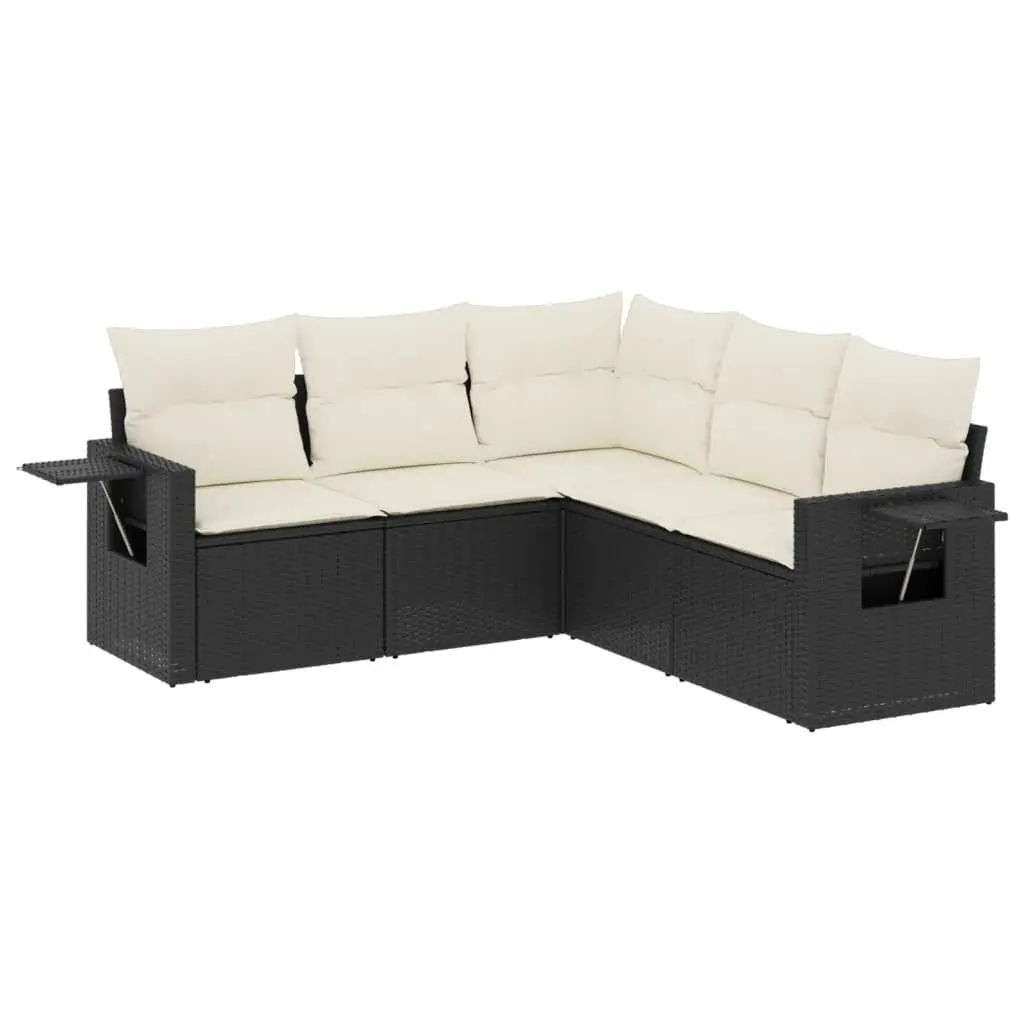 Garden Sofa Set Modular PE Rattan 5 Piece Outdoor Furniture Black Patio Lounge