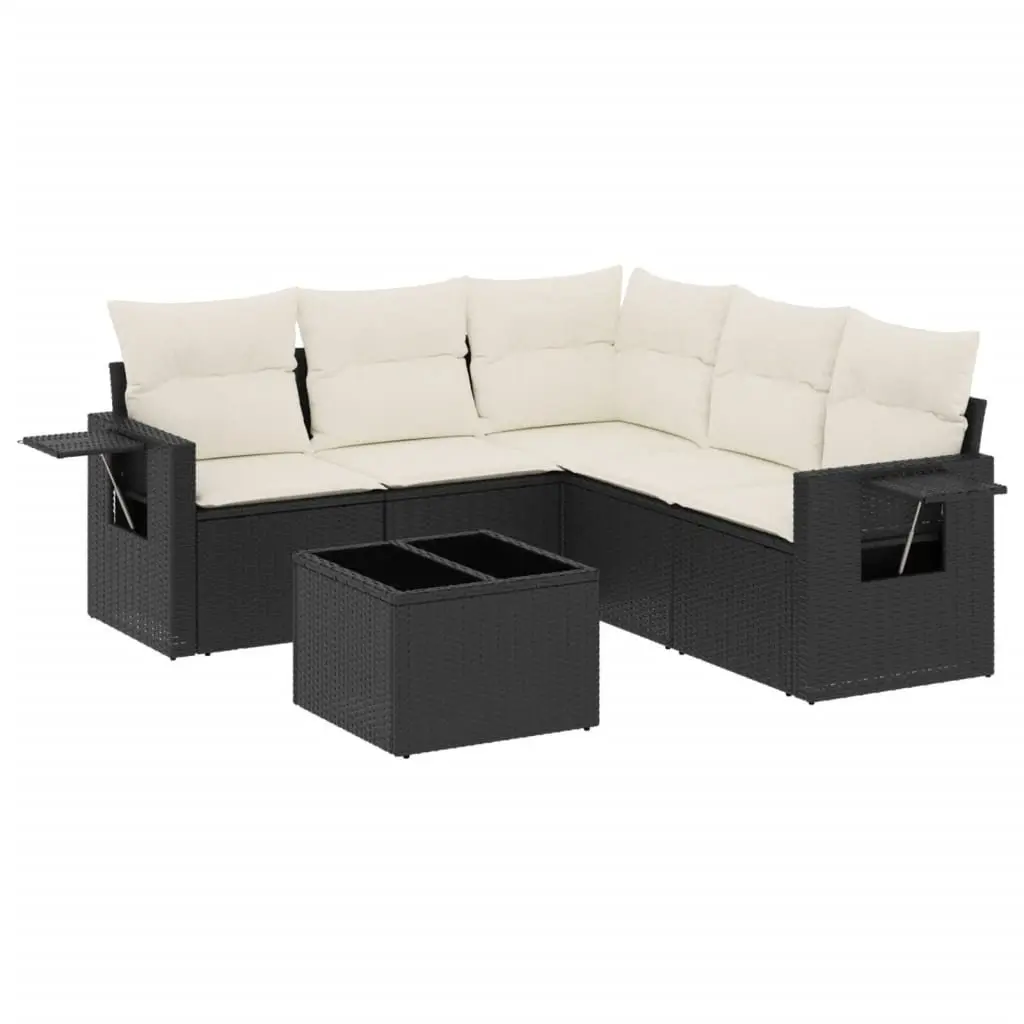 Garden Sofa Set 6 Piece PE Rattan Outdoor Furniture with Cushions Storage Black