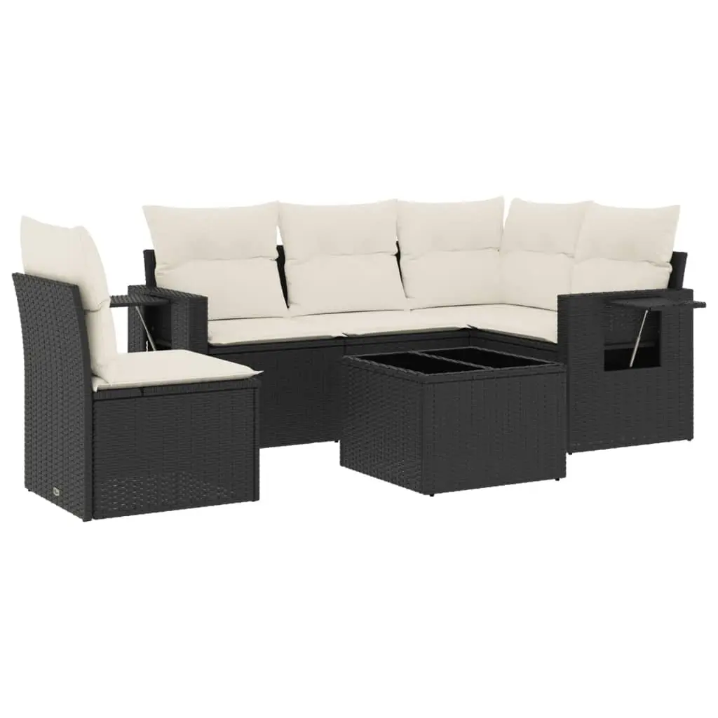 6 Piece Outdoor Garden Sofa Set PE Rattan Black Patio Furniture with Cushions