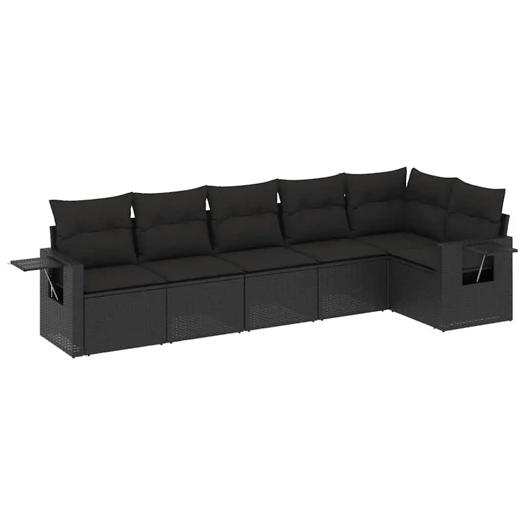 Garden Sofa Set PE Rattan 6 Piece Outdoor Furniture Black Modular