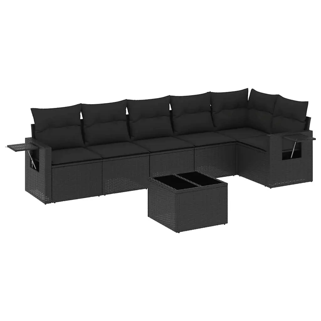 7 Piece Modular Garden Sofa Set Outdoor Furniture Black PE Rattan with Storage and Removable Cushion Covers
