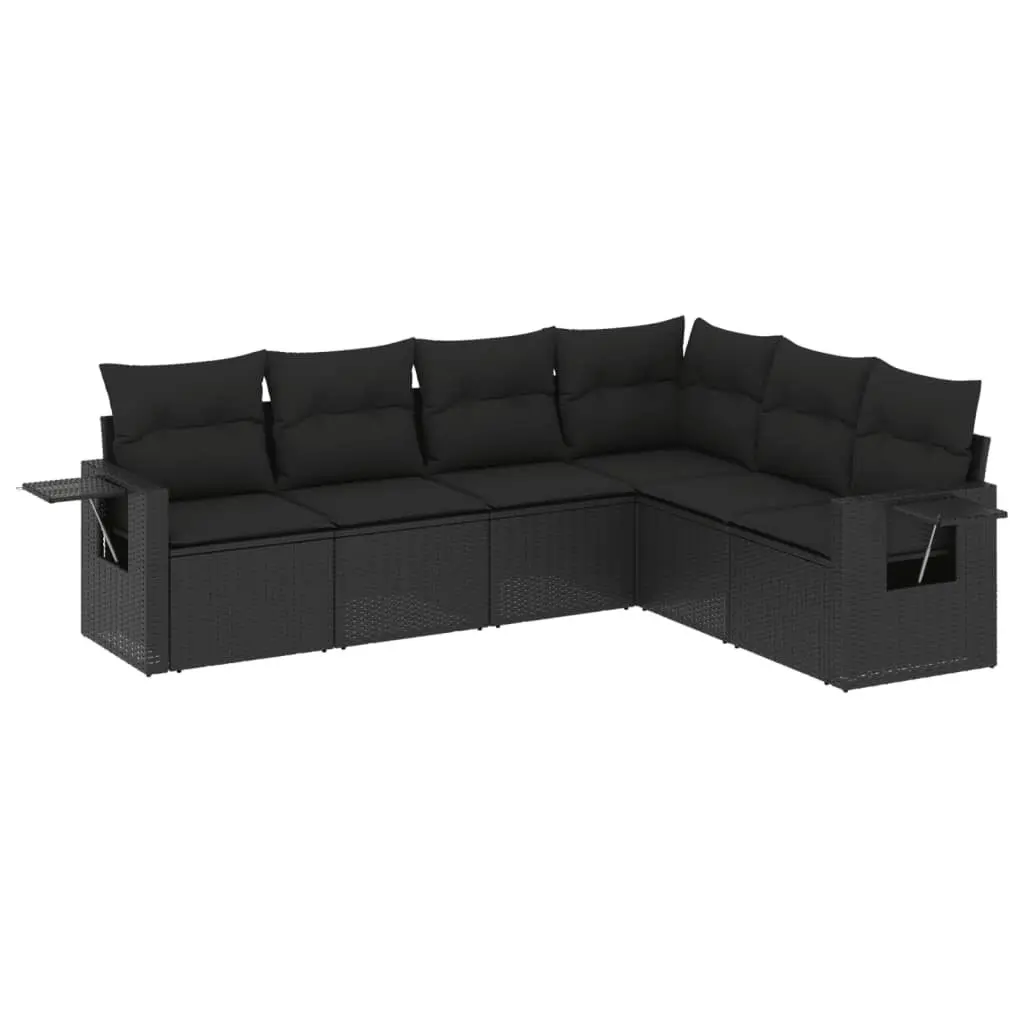 Garden Sofa Set 6 Piece Outdoor Furniture Black Poly Rattan with Cushions