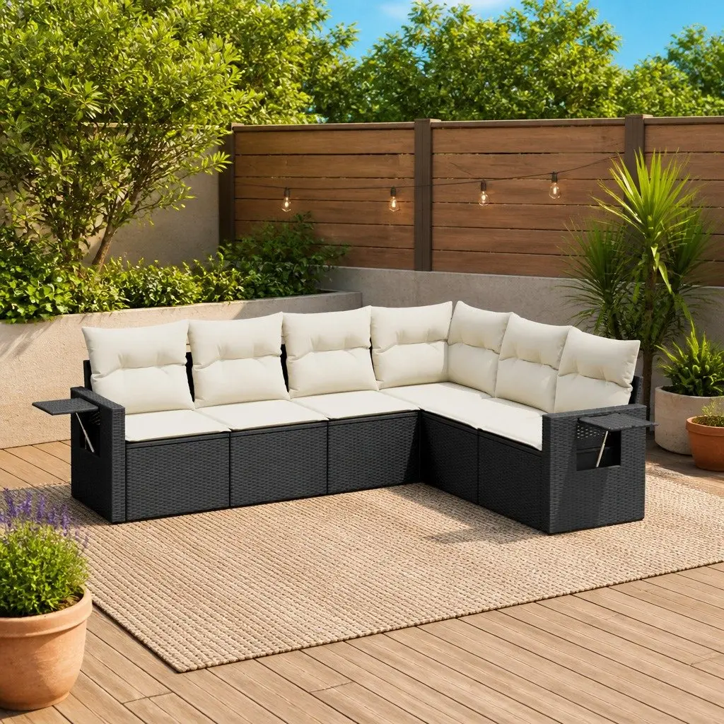Garden Sofa Set PE Rattan 6 Piece Modular Outdoor Furniture Black