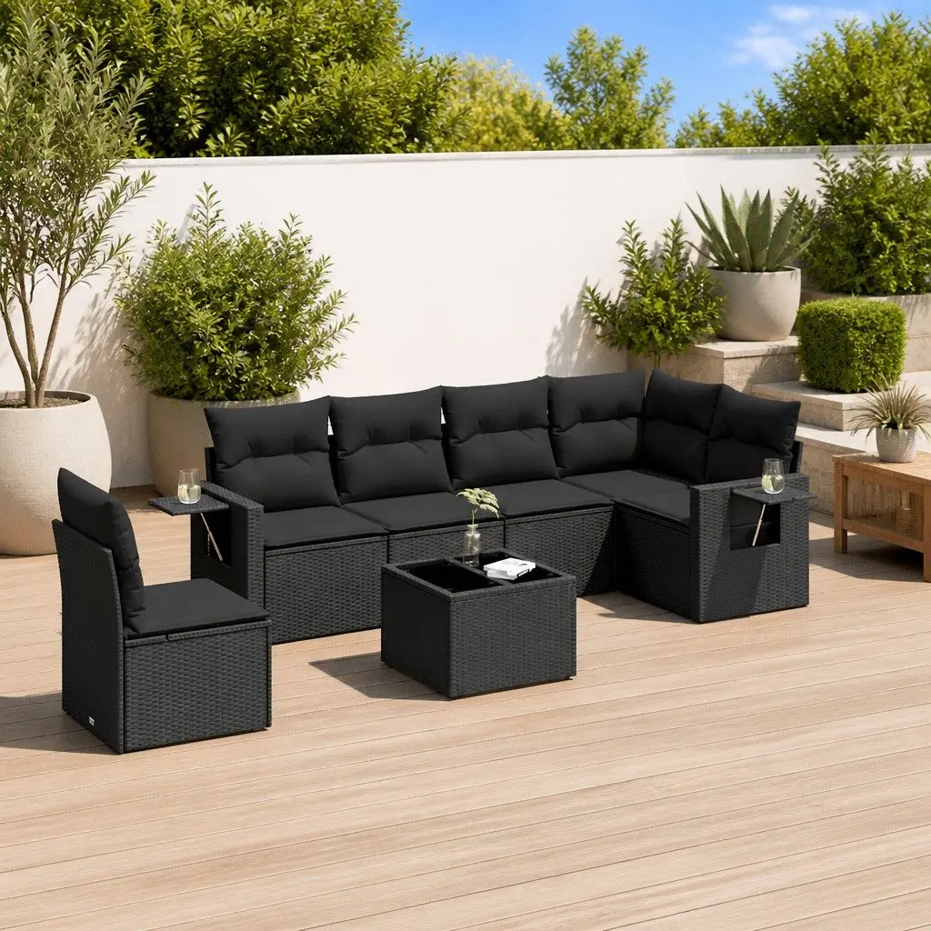 Garden Sofa Set Modular 7 Piece Outdoor Furniture Black PE Rattan