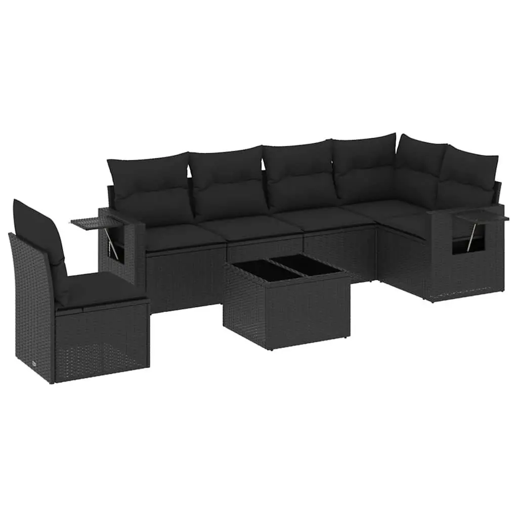 Garden Sofa Set Modular 7 Piece Outdoor Furniture Black PE Rattan