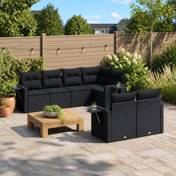 Garden Sofa Set 7 Piece Outdoor Furniture Modular Patio Lounge Black Poly Rattan