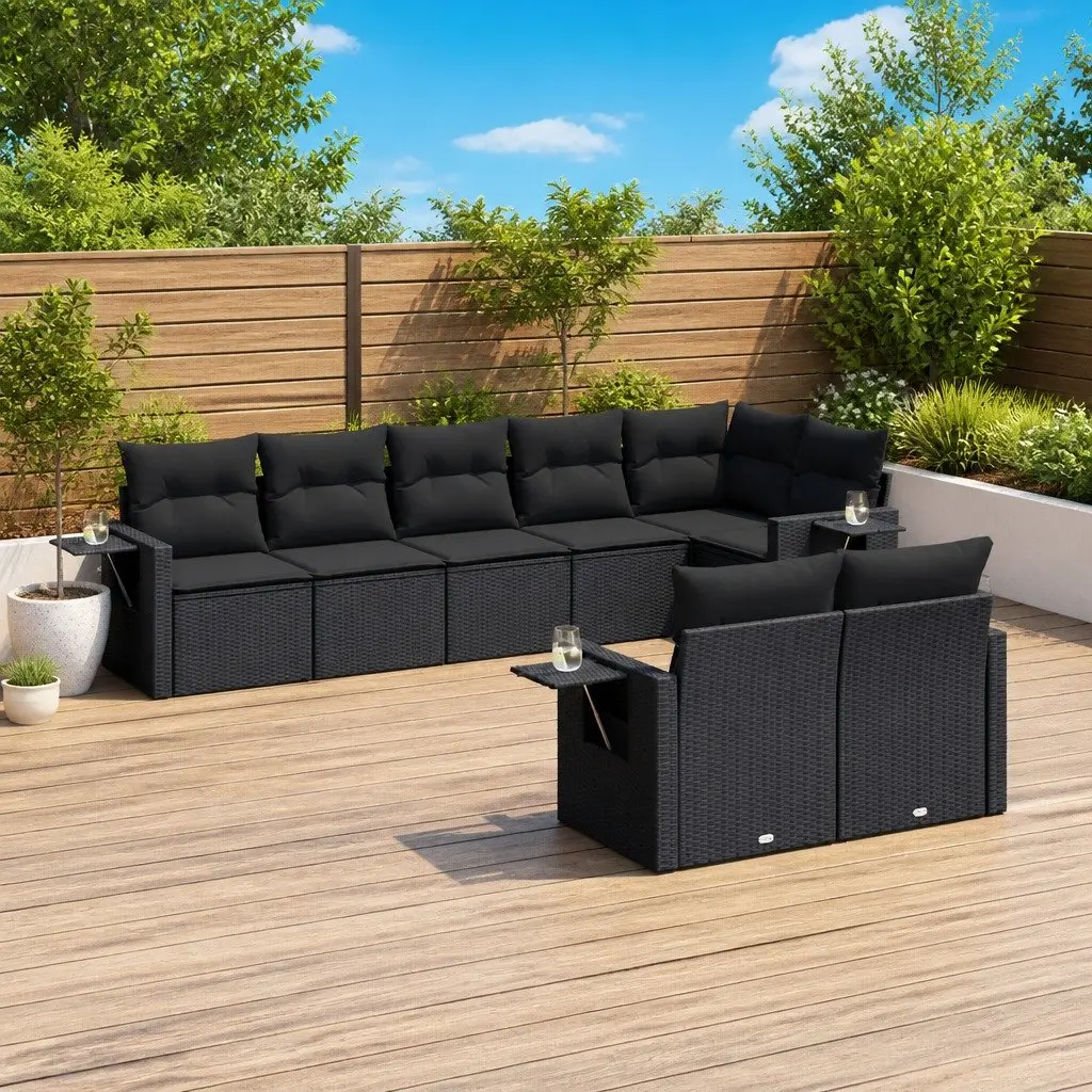 Garden Sofa Set Modular Poly Rattan 8 Piece Outdoor Furniture Black