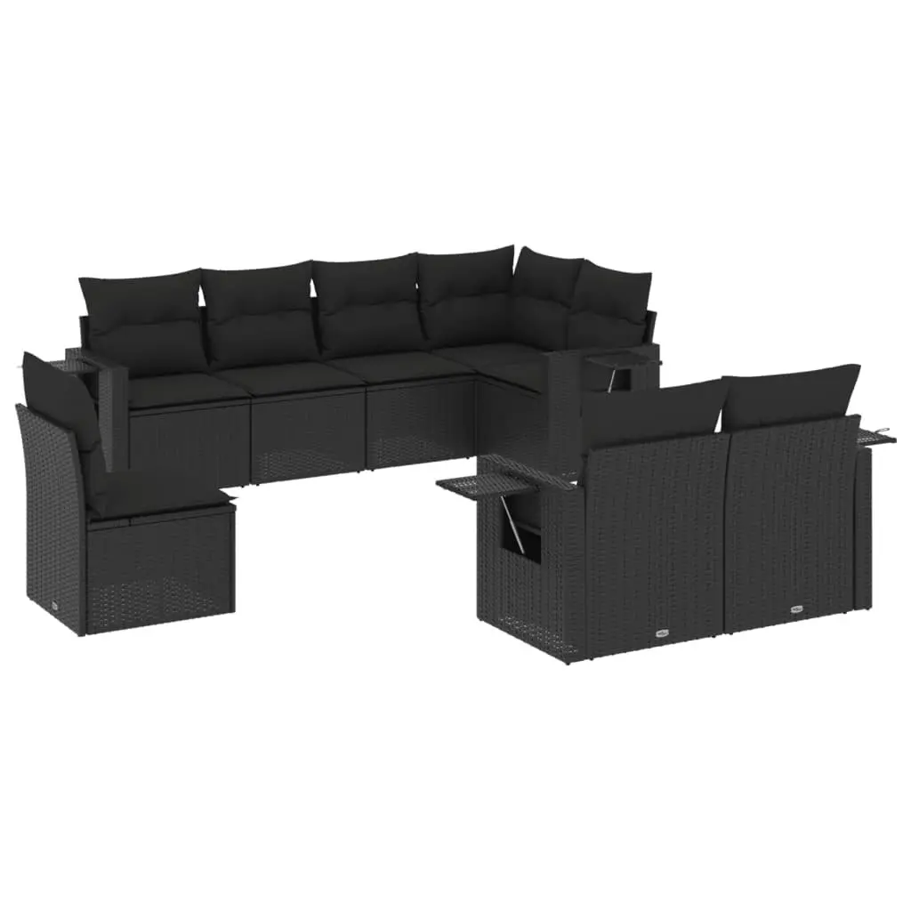 Garden Sofa Set 8 Piece Outdoor Furniture Patio Modular Black Poly Rattan with
