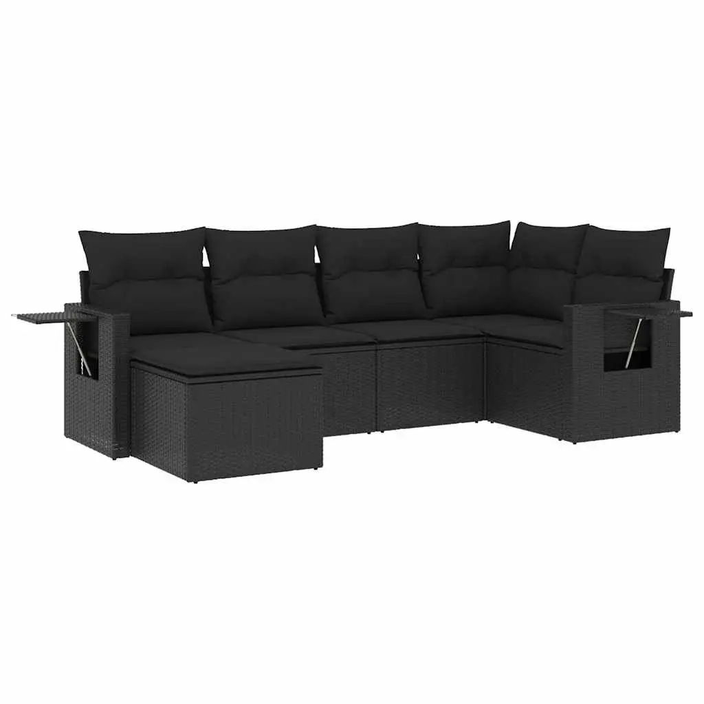 Outdoor Furniture Set Modular Black PE Rattan Garden Sofa 6 Piece with Cushions and Side Table
