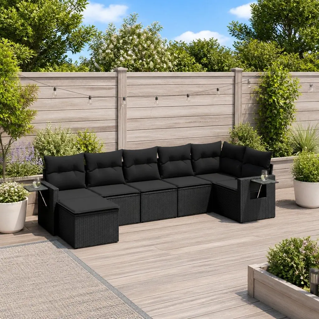 Garden Sofa Set Modular PE Rattan 7 Piece Outdoor Furniture Black
