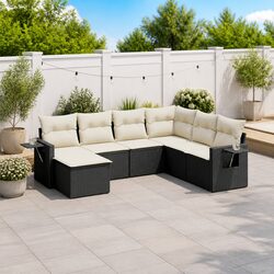Garden Sofa Set 7 Piece Outdoor Furniture Black Poly Rattan Patio Lounge with