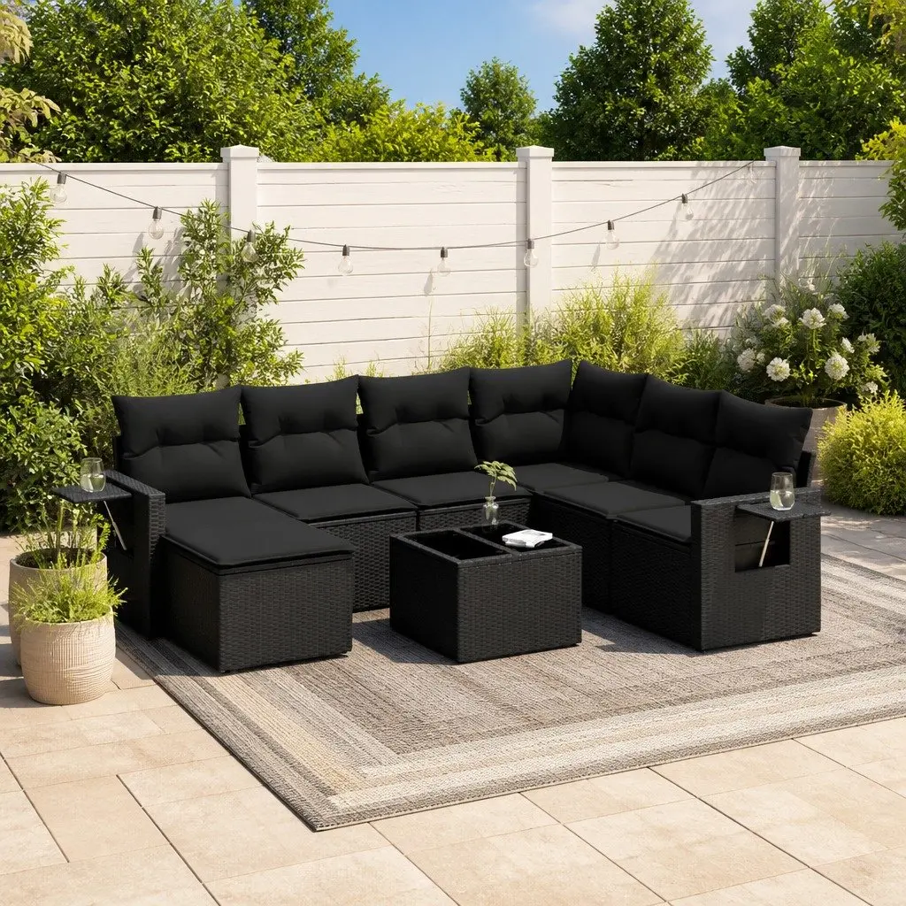 Garden Sofa Set 8 Piece Outdoor Furniture Black Poly Rattan Patio Seating with
