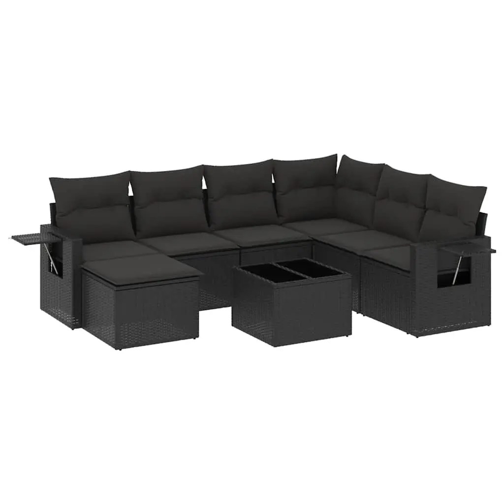 Garden Sofa Set 8 Piece Outdoor Furniture Black Poly Rattan Patio Seating with