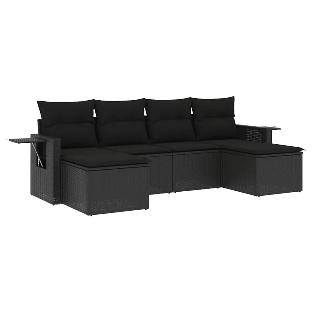 Garden Sofa Set Modular PE Rattan 6 Piece Outdoor Furniture Black