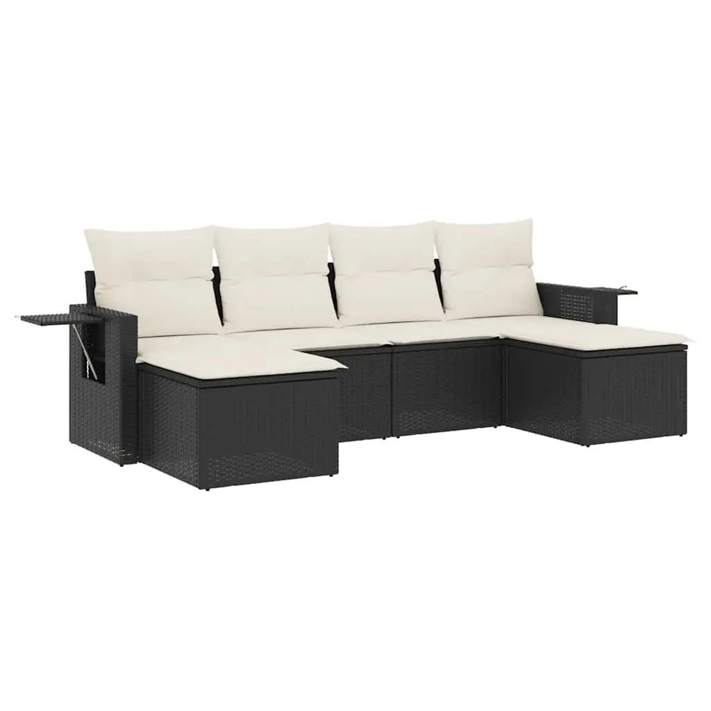Garden Sofa Set 6 Piece Outdoor Furniture Black PE Rattan Patio Sectional with