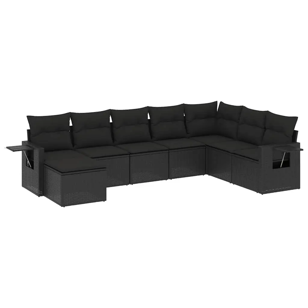 Outdoor Garden Sofa Set 8 Piece Black Poly Rattan Patio Furniture with Cushions